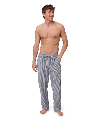 DANISH ENDURANCE Schlafanzughose Herren Lang, 100% Bio-Baumwoll Schlafanzug Lang, Pyjama Hose Herren mit verstellbaren Bund, Marineblau gestreift, M von DANISH ENDURANCE