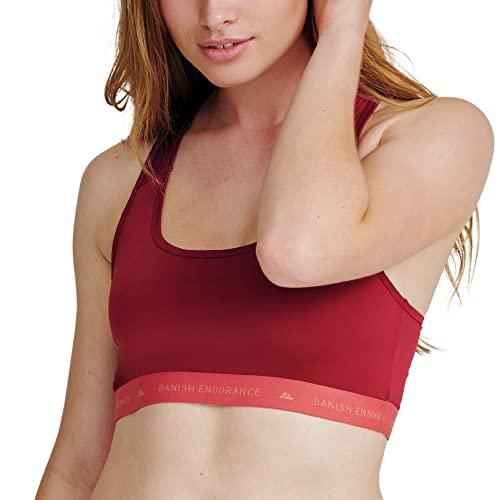 DANISH ENDURANCE Sport BH für Damen, bügellos, bequem & leicht, recycelte Materialien, Racerback-Bralette mit Kompression für Yoga, Pilates, Training, Laufen, Joggen, 1er Pack (Ruby, L) von DANISH ENDURANCE