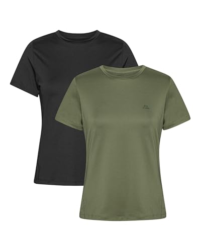 DANISH ENDURANCE Sportshirt Damen, Sport Oberteile Damen, Yoga Shirt, Leicht & Atmungsaktiv, 1er oder 2er Pack Mehrfarbig (1x Schwarz, 1x Olivgrün) L von DANISH ENDURANCE