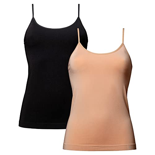 DANISH ENDURANCE Unterhemd Damen aus Viskose, 2 Pack Seamless (Mehrfarbig (1 x Schwarz, 1 x Nude Beige), Medium/Large) von DANISH ENDURANCE
