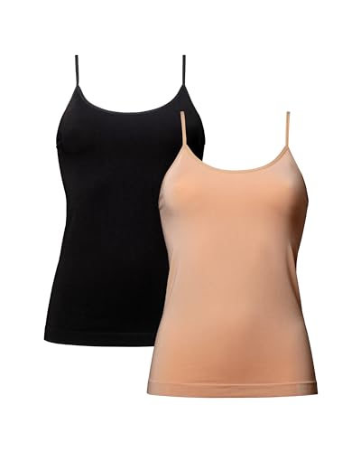 DANISH ENDURANCE Unterhemd Damen aus Viskose, 2 Pack Seamless (Mehrfarbig (1 x Schwarz, 1 x Nude Beige), X-Small/Small) von DANISH ENDURANCE