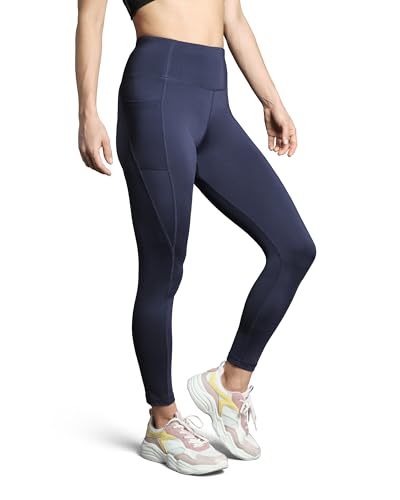 DANISH ENDURANCE Damen Sport-Leggings mit Taschen, Blickdicht & Elastisch, aus recycelten Materialien, Marineblau, XS von DANISH ENDURANCE