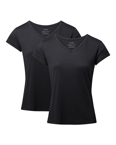 Damen T-Shirts V-Neck 2 Pack (V-Ausschnitt - Schwarz, S) von DANISH ENDURANCE