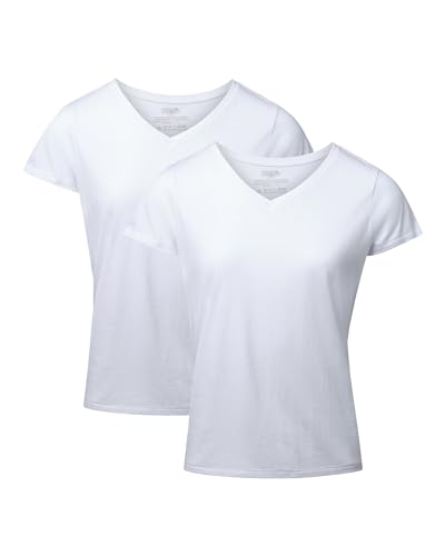 Damen T-Shirts Crew or V-Neck 2 Pack (V-Ausschnitt - Weiß, M) von DANISH ENDURANCE