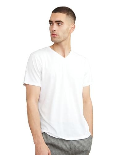 Herren Organic T-Shirt, 1 Pack, Rund- und V-Ausschnitt, aus Modal und Bio-Baumwolle (V-Ausschnitt - Weiß, L) von DANISH ENDURANCE