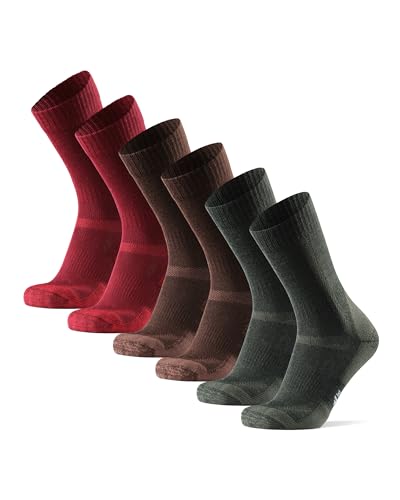 Merinowolle Wandersocken für Herren, Damen & Kinder, 3 Paare, Trekkingsocken, Atmungsaktiv, Gepolstert, Antiblasen Polsterung, Merino Funktionssocken (Mehrfarbig (braun, rot, grün), EU 43-47) von DANISH ENDURANCE