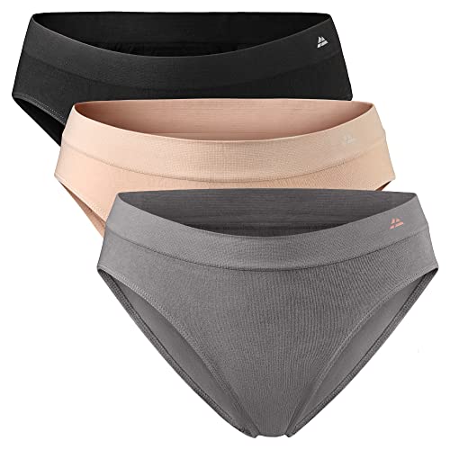 Seamless Slips für Damen, 3er Pack, Weiche Premium Panties mit Stretch, Unsichtbare Unterwäsche, Bikini Briefs, Klassische Unterhosen (Mehrfarbig (1x Dunkelgrau, 1x Schwarz, 1x Nude Beige), XS/S) von DANISH ENDURANCE