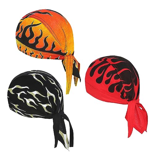 DANLCUPL 3 Stück DOO Rags Dew Rag Skull Cap Piratenhut Kühlkopf Wrap Bandana Helm Liner für Herren Radfahren Motorrad, Schwarz, S/L von DANLCUPL