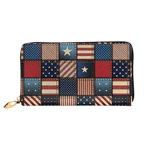 DANLIM Amerikanische Flagge Patchwork Damen Leder Geldbörse Handtasche Kartentasche Reißverschluss Geldbörse, Schwarz, Einheitsgröße von DANLIM