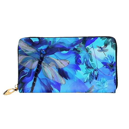 DANLIM Art Blue Dragonfly Damen Leder Geldbörse Große Kapazität Kreditkartenetui Handy Handgelenkschlaufe Geldbörse Schwarz Einheitsgröße Schwarz Einheitsgröße, Schwarz , Einheitsgröße von DANLIM