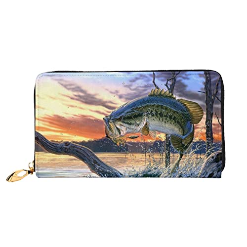 DANLIM Bass Fishing Wave Damen Ledergeldbörse Große Kapazität Kreditkartenhalter Handy Handgelenkschlaufe Geldbörse, Schwarz, Einheitsgröße, Schwarz, Einheitsgröße, Schwarz , Einheitsgröße von DANLIM