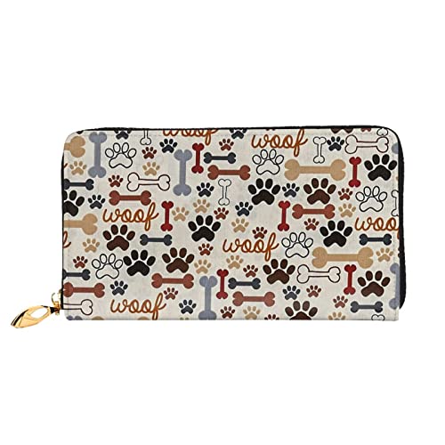 DANLIM Bone And Paw Print Damen Leder Geldbörse Große Kapazität Kreditkartenhalter Handy Handgelenkschlaufe Geldbörse, Schwarz, Einheitsgröße, Schwarz, Einheitsgröße, Schwarz , Einheitsgröße von DANLIM