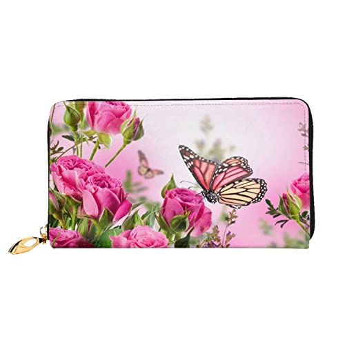 DANLIM Butterfly Kissing Flowers Damen Leder Geldbörse Große Kapazität Kreditkartenhalter Handy Handgelenkschlaufe Geldbörse, Schwarz, Einheitsgröße, Schwarz, Einheitsgröße, Schwarz , Einheitsgröße von DANLIM