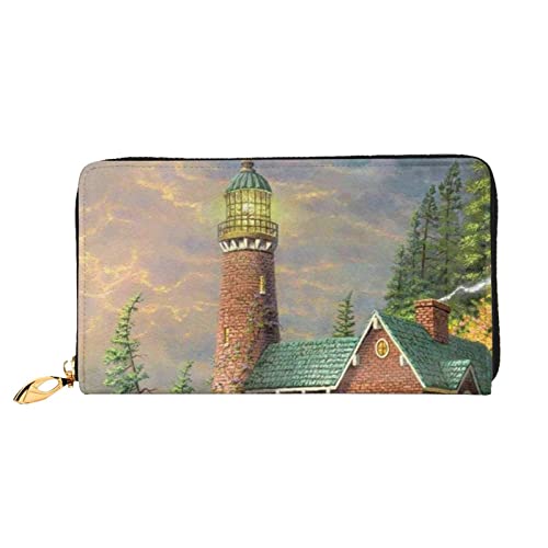 DANLIM Coast Wave And Lighthouse Damen Leder Geldbörse Handtasche Kartentasche Reißverschluss Geldbörse, Schwarz, Einheitsgröße von DANLIM