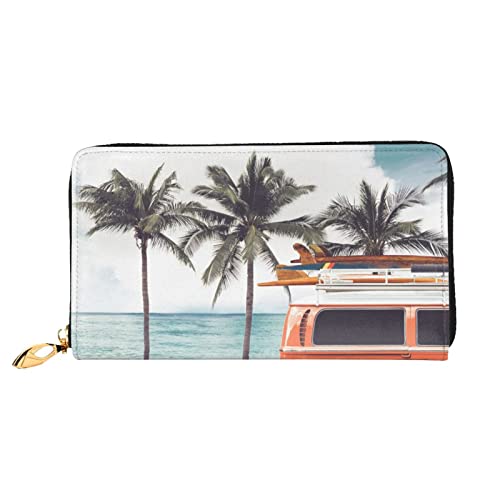 DANLIM Colorful Bus Palm Tree Damen Leder Geldbörse Große Kapazität Kreditkartenetui Handy Handgelenkschlaufe Geldbörse Schwarz Einheitsgröße Schwarz Einheitsgröße, Schwarz , Einheitsgröße von DANLIM