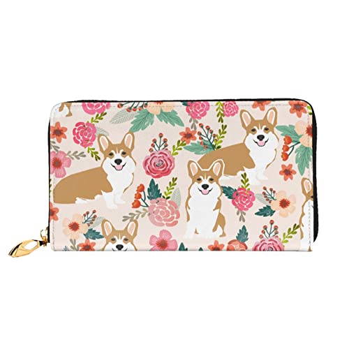 DANLIM Corgi Floral Flowers Damen Leder Geldbörse Große Kapazität Kreditkartenhalter Handy Handgelenkschlaufe Geldbörse Schwarz Einheitsgröße Schwarz Einheitsgröße Schwarz Einheitsgröße, Schwarz , Einheitsgröße von DANLIM