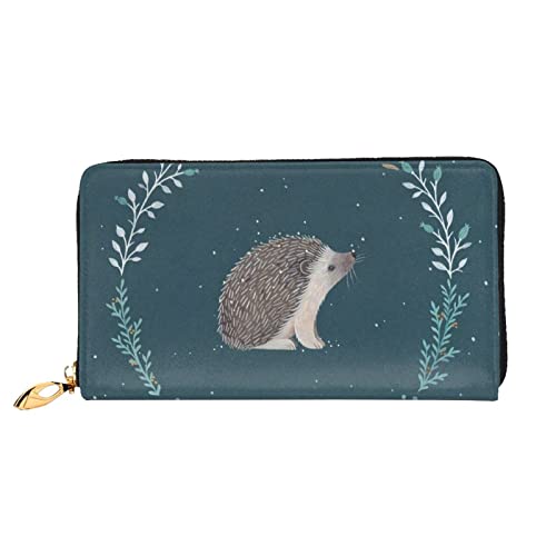 DANLIM Cute Little Hedgehog Damen Leder Geldbörse Große Kapazität Kreditkartenhalter Handy Handgelenkschlaufe Geldbörse, Schwarz, Einheitsgröße, Schwarz, Einheitsgröße, Schwarz , Einheitsgröße von DANLIM