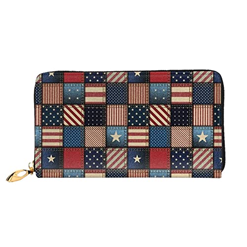 DANLIM Damen Leder Geldbörse Handheld Bag Kartentasche Reißverschluss Geldbörse Amerikanische Flagge Patchwork, Amerikanische Flagge Patchwork, Einheitsgröße von DANLIM