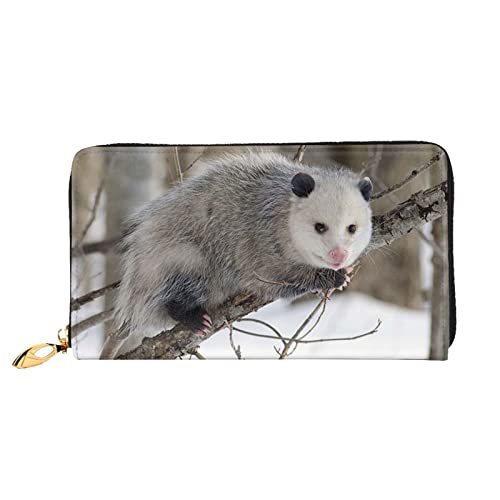 DANLIM Damen Leder Geldbörse Handheld Bag Kartentasche Reißverschluss Geldbörse Glatzenadler Flagge Veteranen, Opossum In Snow, Einheitsgröße von DANLIM