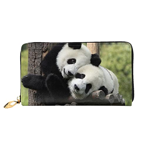DANLIM Damen Leder Geldbörse Handheld Bag Kartentasche Reißverschluss Geldbörse Glatzenadler Flagge Veteranen, Zwei große Pandas, Einheitsgröße von DANLIM