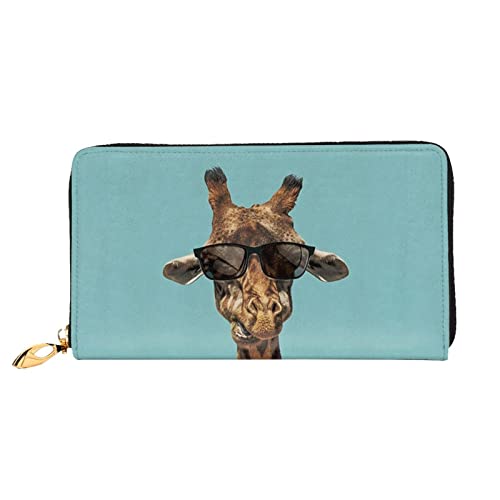 DANLIM Damen Leder Geldbörse Handheld Bag Kartentasche Reißverschluss Geldbörse lila und gelbe Blume, Giraffe mit Sonnenbrille, Einheitsgröße von DANLIM