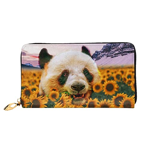 DANLIM Damen Leder Geldbörse Handheld Bag Kartentasche Reißverschluss Geldbörse lila und gelbe Blume, Panda und Sonnenblume, Einheitsgröße von DANLIM