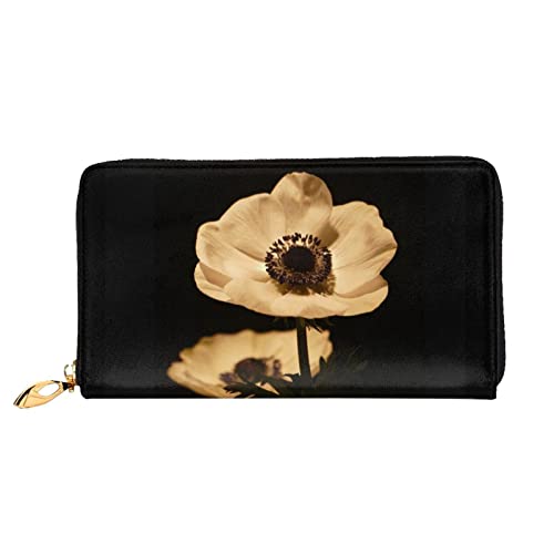 DANLIM Damen Leder Geldbörse Handheld Bag Kartentasche Reißverschluss Geldbörse lila und gelbe Blume, Spät-Nachtblumen, Einheitsgröße von DANLIM