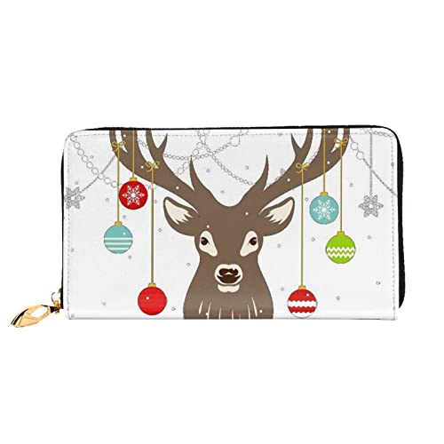 DANLIM Damen Leder Geldbörse Handheld Bag Kartentasche Reißverschluss Geldbörse lila und gelbe Blume, Weihnachtsdekoration und Hirsch, Einheitsgröße von DANLIM