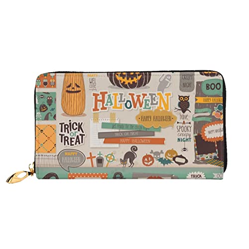 DANLIM Damen Leder Geldbörse Handheld Tasche Karten Tasche Reißverschluss Geldbörse Halloween Scrapbook, Halloween-Scrapbook, Einheitsgröße von DANLIM