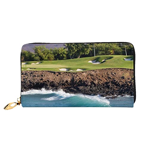 DANLIM Damen Leder Geldbörse Handheld Tasche Kartentasche Reißverschluss Geldbörse Adler, Hawaii Beach Golfplatz, Einheitsgröße von DANLIM