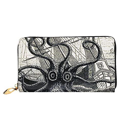 DANLIM Damen Leder Geldbörse Handheld Tasche Kartentasche Reißverschluss Geldbörse Adler, Segelpirat Octopus, Einheitsgröße von DANLIM
