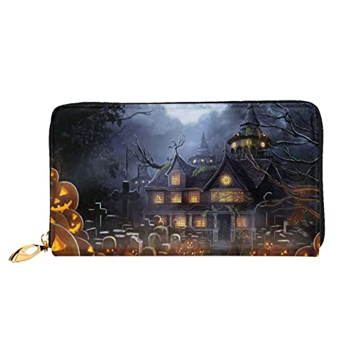 DANLIM Damen Leder Geldbörse Handheld Tasche Kartentasche Reißverschluss Geldbörse Griechenland Geschichte Gebäude, Halloween-Spukhäuser, Einheitsgröße von DANLIM