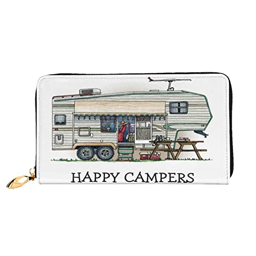 DANLIM Damen Leder Geldbörse Handheld Tasche Kartentasche Reißverschluss Geldbörse Happy Camper, Happy Camper, Einheitsgröße von DANLIM
