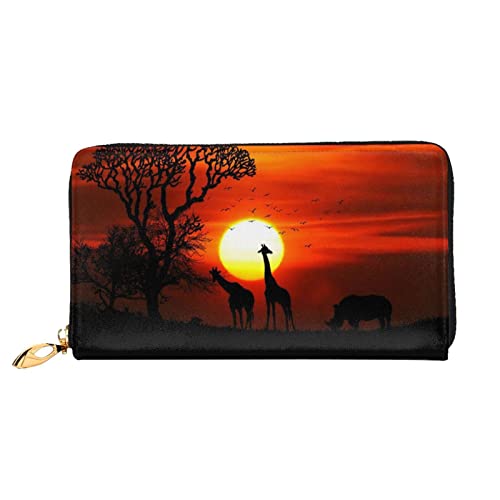 DANLIM Damen Leder Geldbörse Handheld Tasche Kartentasche Reißverschluss Geldbörse Natur Sonnenuntergang Giraffe, Giraffe, Sonnenuntergang, Einheitsgröße von DANLIM