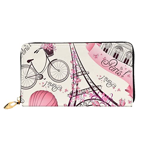 DANLIM Damen Leder Geldbörse Handheld Tasche Kartentasche Reißverschluss Geldbörse Romantisch Paris Eiffelturm Fahrrad, Romantisches Paris Eiffelturm Fahrrad, Einheitsgröße von DANLIM