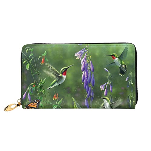 DANLIM Damen Leder Geldbörse Handheld Tasche Kartentasche Reißverschluss Geldbörse Schwarz Weiß Gestreifte Blumen, Kolibri Schmetterling, Einheitsgröße von DANLIM