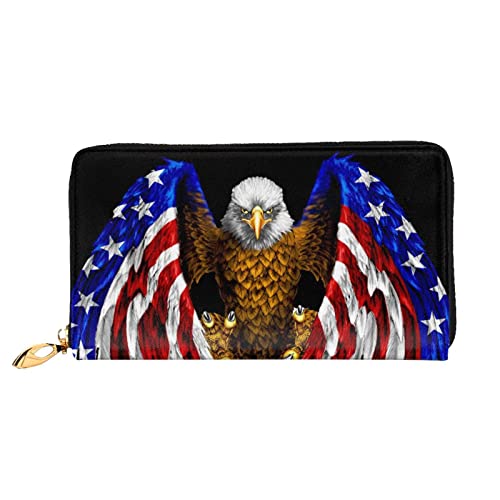 DANLIM Damen Leder Geldbörse Handheld Tasche Kartentasche Reißverschluss Geldbörse USA Flagge Patriotische Adler, USA-Flagge Patriotischer Adler, Einheitsgröße von DANLIM