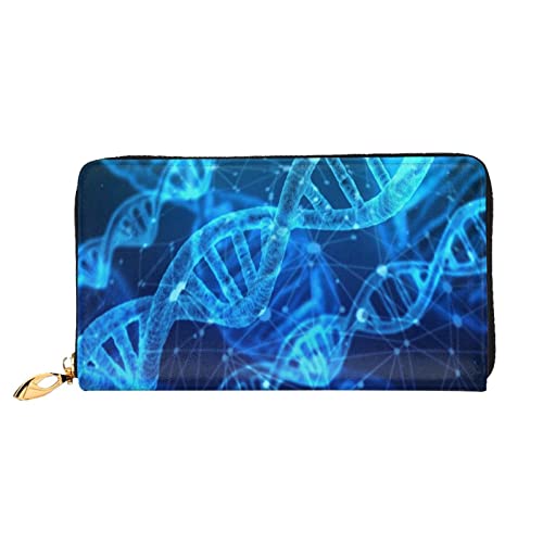 DANLIM Damen Leder Geldbörse Handheld Tasche Kartentasche Reißverschluss Geldbörse Vollmond Wölfe 3D, DNA Kettenfoto, Einheitsgröße von DANLIM