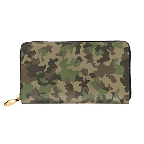 DANLIM Damen Leder Geldbörse Handheld Tasche Kartentasche Reißverschluss Geldbörse Vollmond Wölfe 3D, Grün, Camouflage, Einheitsgröße von DANLIM