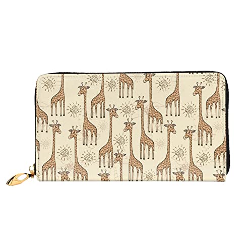 DANLIM Damen Leder Geldbörse Handtasche Kartentasche Reißverschluss Geldbörse Ananas, Handgezeichnete Giraffen, Einheitsgröße von DANLIM