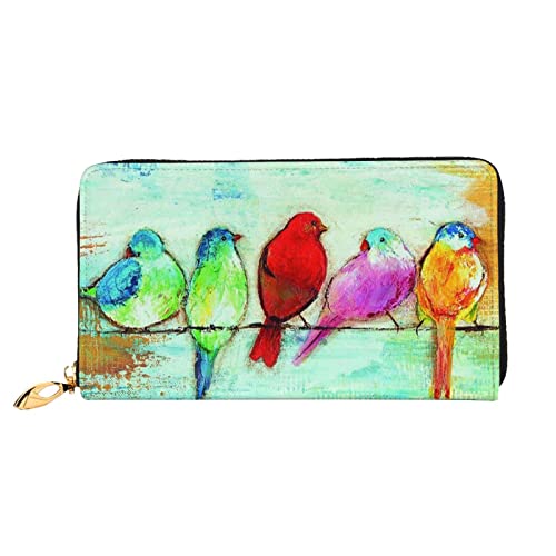 DANLIM Damen Leder Geldbörse Handtasche Kartentasche Reißverschluss Geldbörse Hund, Fünf singende Vögel, Einheitsgröße von DANLIM