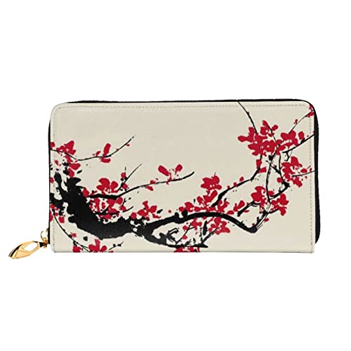 DANLIM Damen Leder Geldbörse Handtasche Kartentasche Reißverschluss Geldbörse Japanische Blumen Kirschblüte, Japanische Kirschblüte, Einheitsgröße, Classic von DANLIM