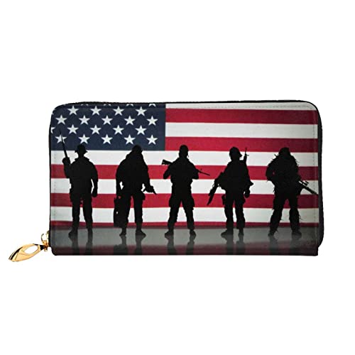 DANLIM Damen Leder Geldbörse Handtasche Kartentasche Reißverschluss Geldbörse Louvre Museum in Paris, Amerikanische Flagge Veteranen Tag, Einheitsgröße von DANLIM