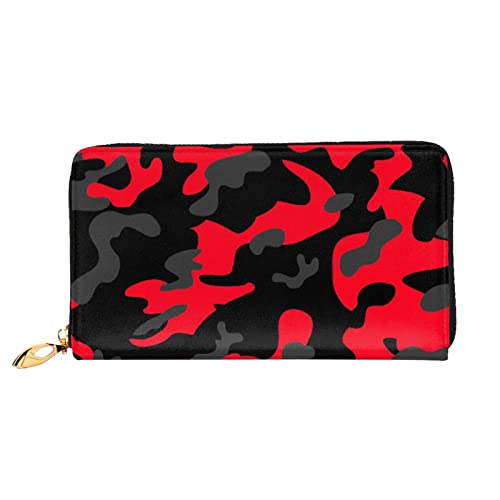 DANLIM Damen Leder Geldbörse Handtasche Kartentasche Reißverschluss Geldbörse Rot Camo, rot camouflage, Einheitsgröße von DANLIM