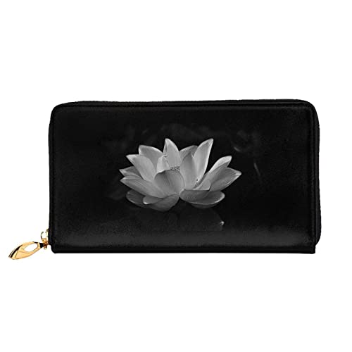 DANLIM Damen Leder Geldbörse Handtasche Kartentasche Reißverschluss Geldbörse Schwarz Weiß Lotus, Schwarz-weißer Lotus, Einheitsgröße von DANLIM