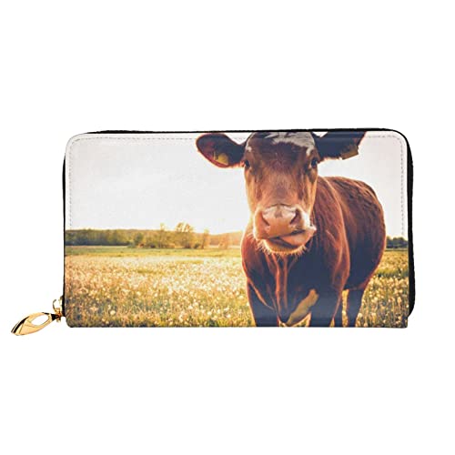DANLIM Damen Leder Geldbörse Handtasche Kartentasche Reißverschluss Geldbörse Tier Kuh, Tier Kuh, Einheitsgröße von DANLIM