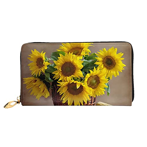 DANLIM Damen Leder Geldbörse Handtasche Kartentasche Reißverschluss Geldbörse Tulpen Feld, Sonnenblume und Mais, Einheitsgröße von DANLIM