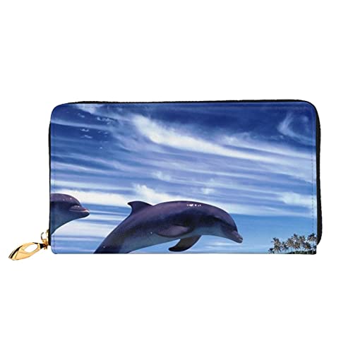 DANLIM Jumping Whales Damen Leder Geldbörse Handtasche Kartentasche Reißverschluss Geldbörse, Schwarz, Einheitsgröße von DANLIM