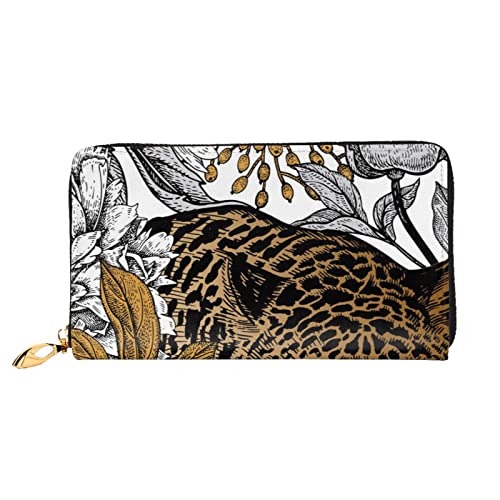 DANLIM Leopard Pfingstrosen Damen Leder Geldbörse Handtasche Kartentasche Reißverschluss Geldbörse, Schwarz, Einheitsgröße von DANLIM