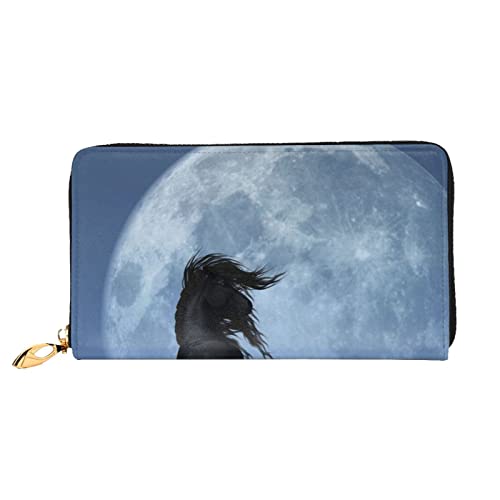 DANLIM Moon Horse Damen Leder Geldbörse Handheld Bag Kartentasche Reißverschluss Geldbörse, Schwarz, Einheitsgröße von DANLIM